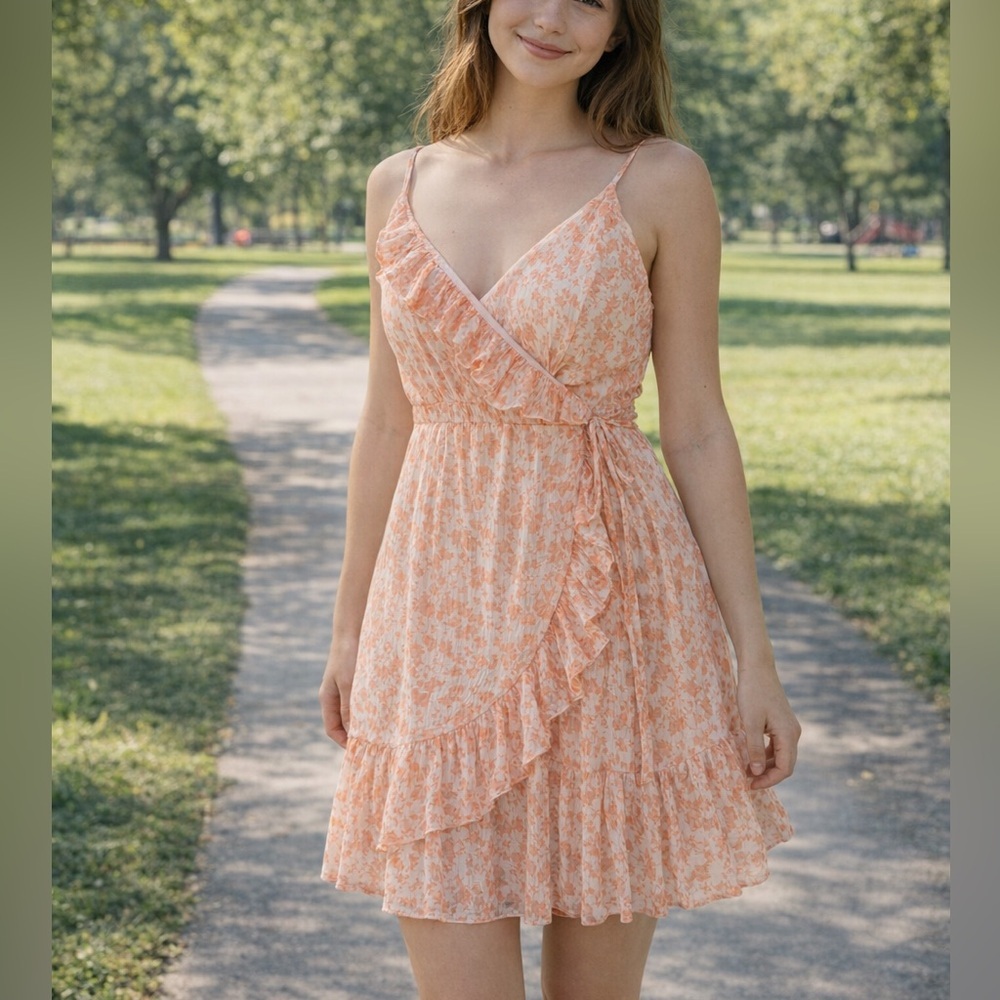 Emerald Sundae Peach Floral Mini Dress